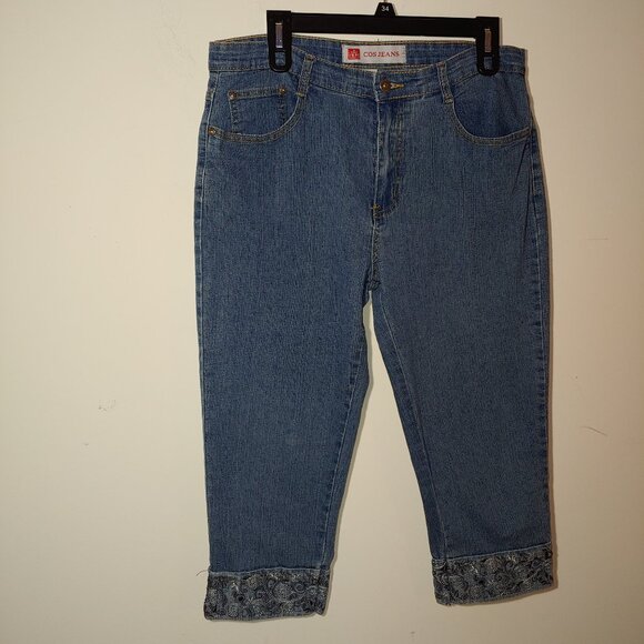 COS Jeans Embroidered Capri Size 12 Medium Wash Blue - Picture 1 of 7